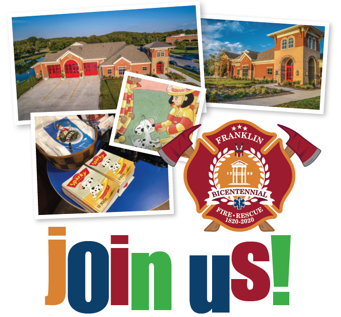 Photos of the fire station and Sparky the Firefighting dog book. Fire Dept log. Join us