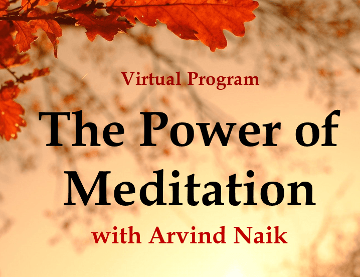 Virtual Program The Power of Meditation with Arvind Naik with red leaves