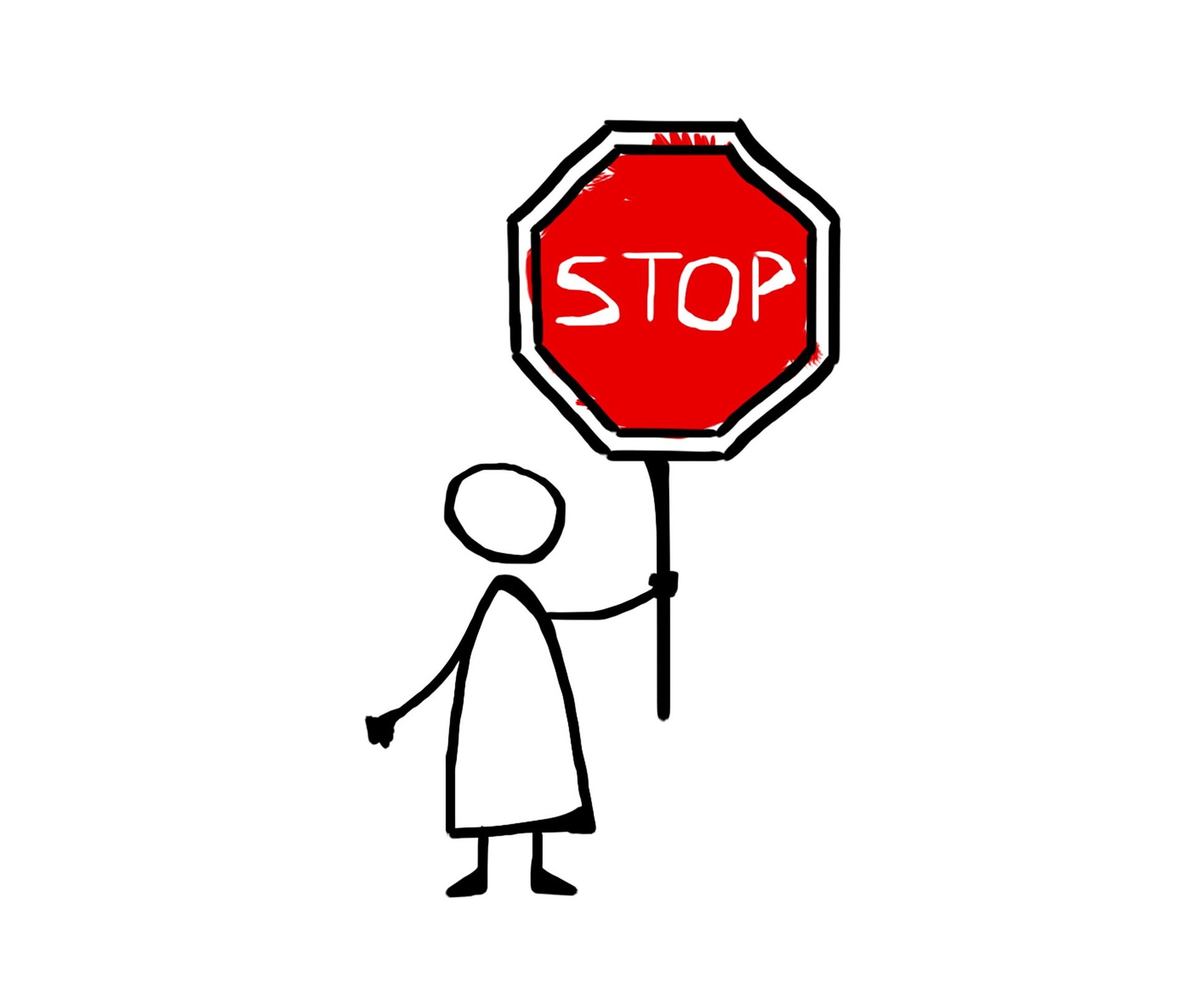 child figure holding a stop sign