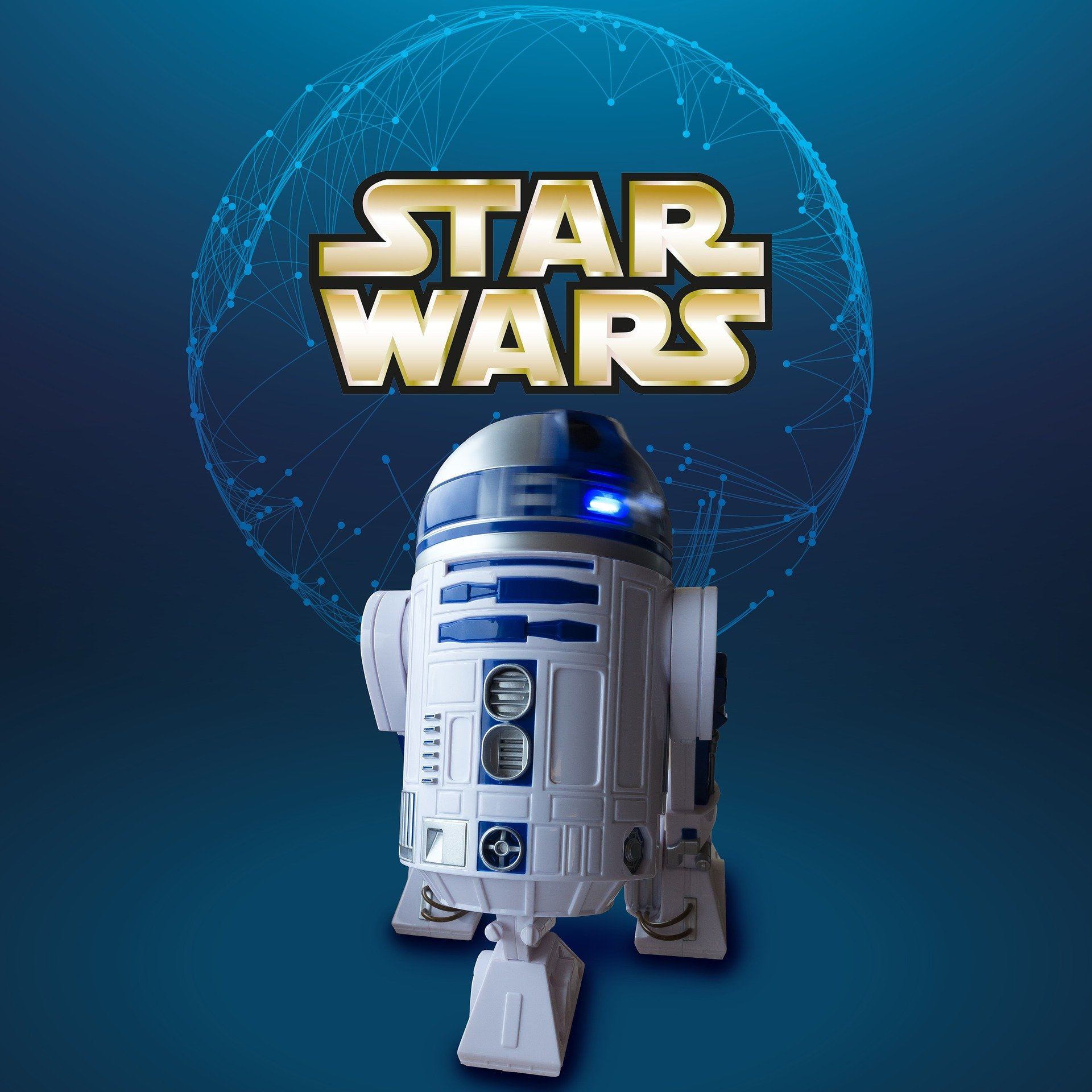 Star Wars, R2D2 in front of planet outline