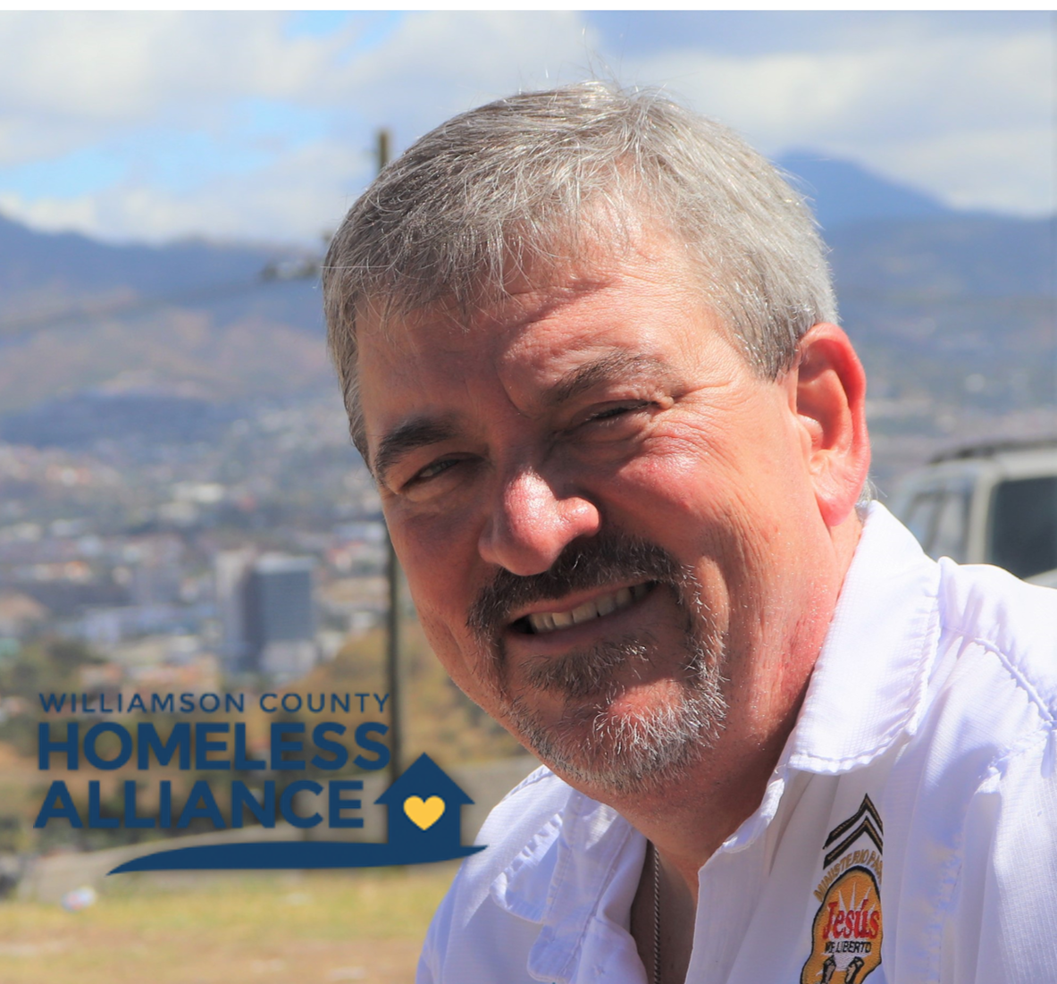 Photograph of Pastor Kevin Riggs and  Williamson County Homeless Alliance logo