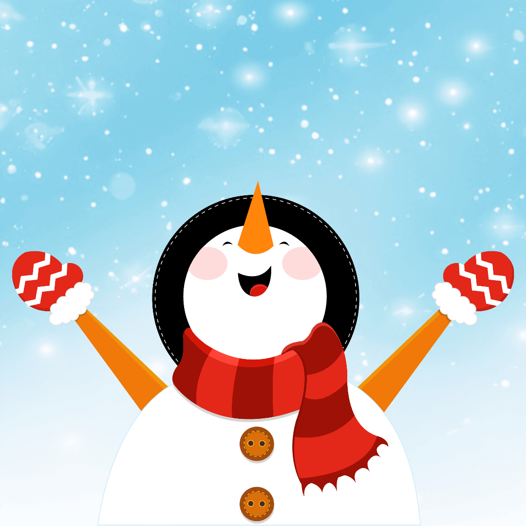 happy snowman with face and arms up to the snow