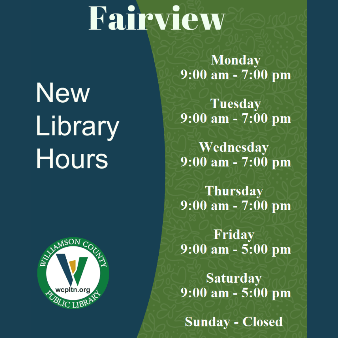 Fairview Branch Library's new hours, click for days and times