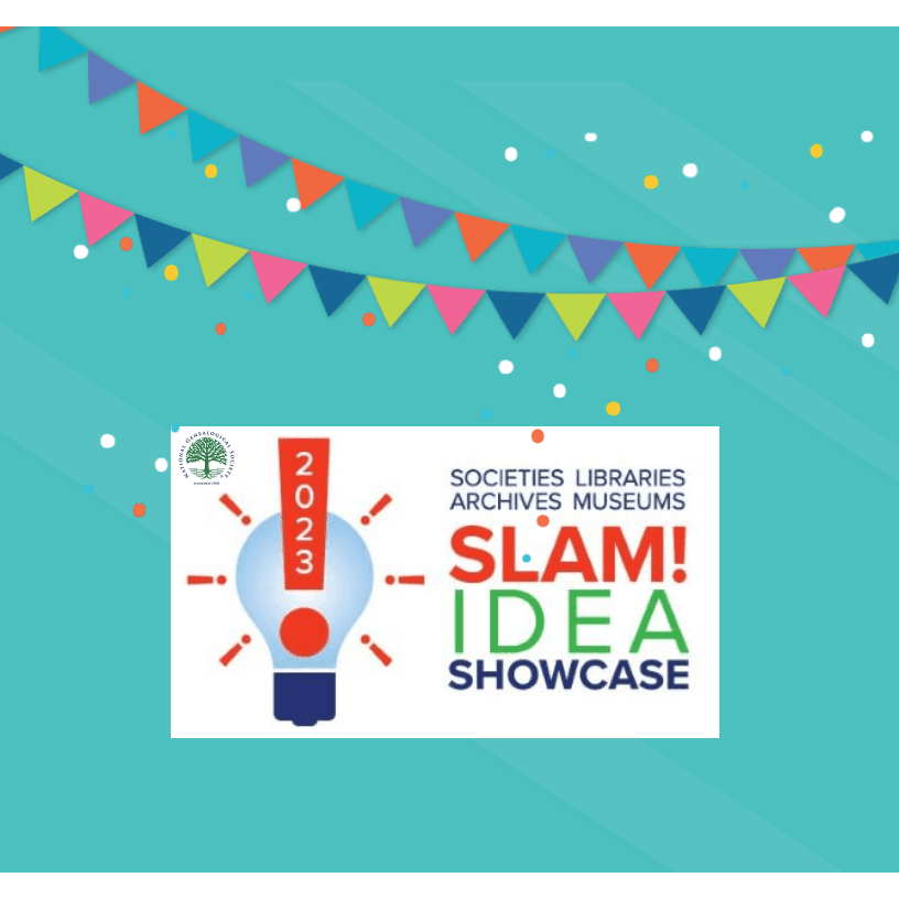 Winner! 2023 SLAM award logo with flags and confetti