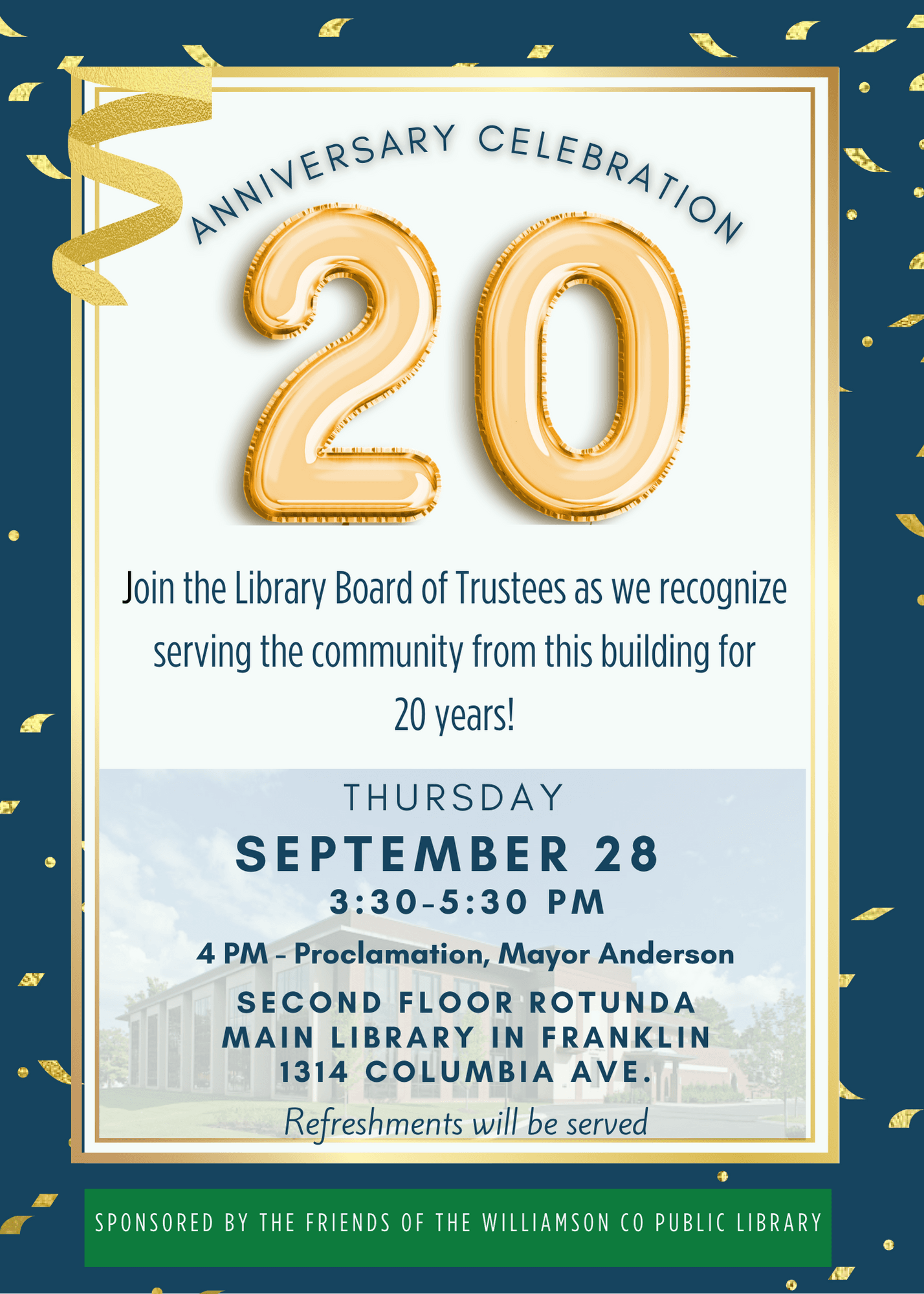 20th Anniversary Celebration Sept 28, 2023, 3:30-5:30 p.m.