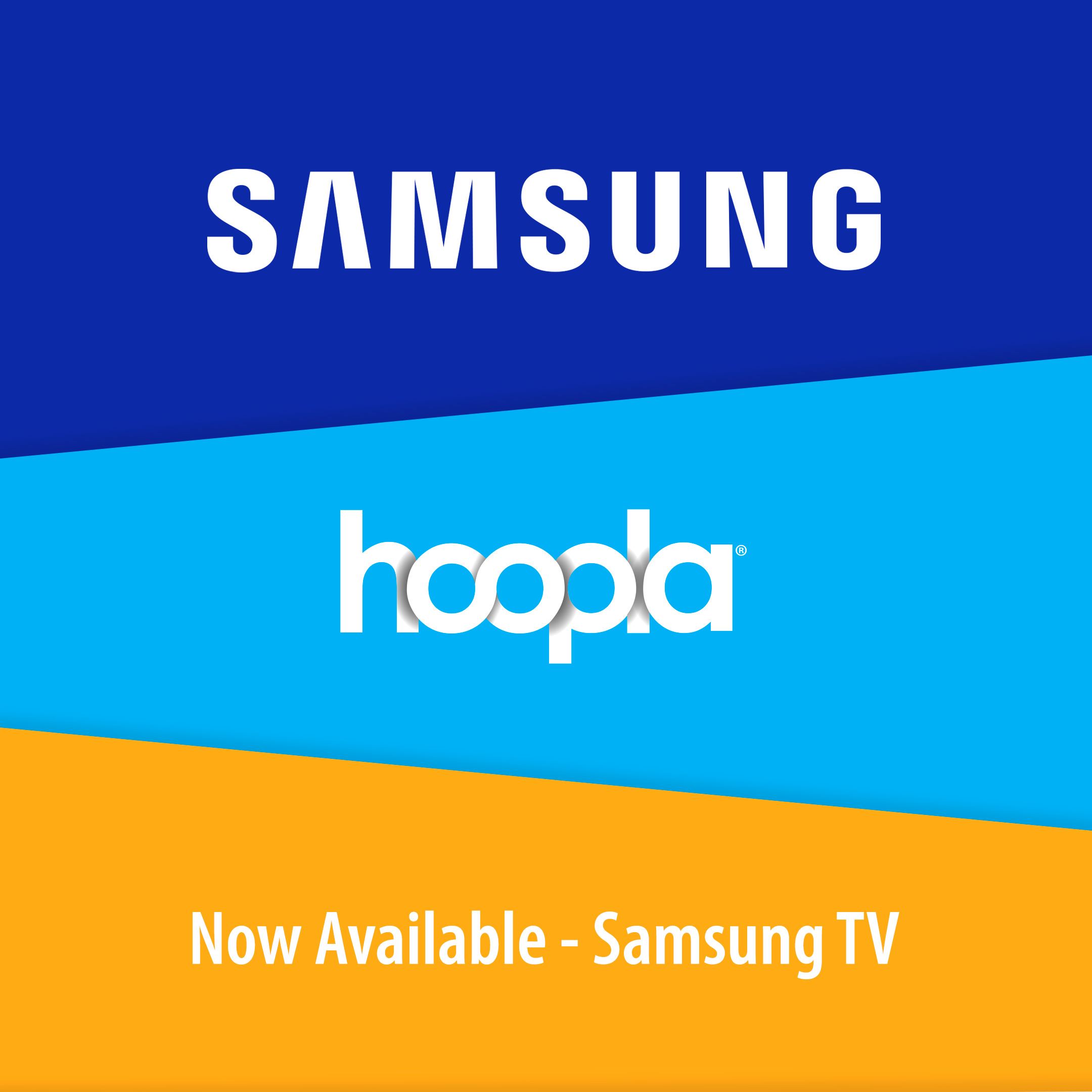 Samsung hoopla Now available Samsung TV visit hoopla on colored blocks