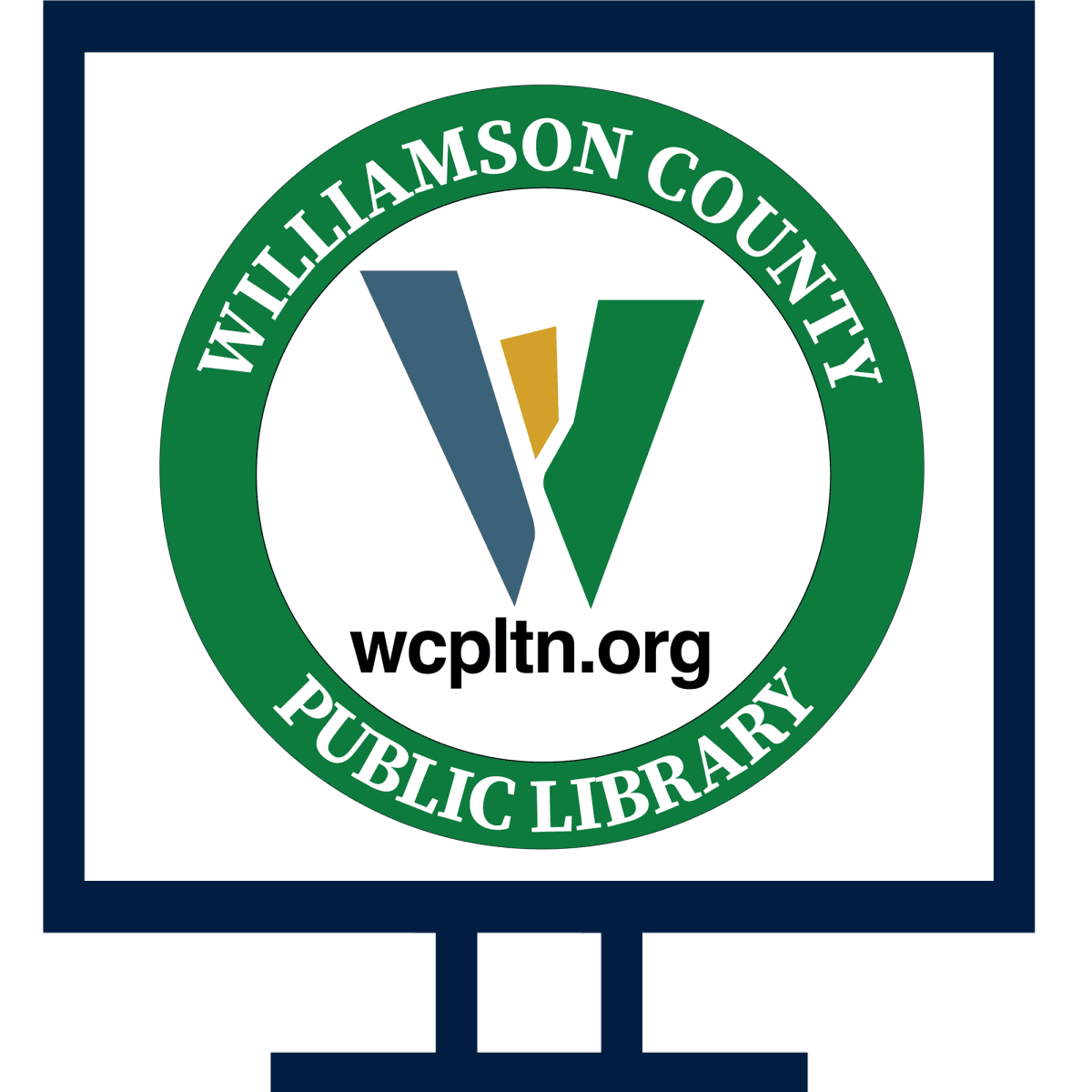 computer screen icon with the library logo displayed