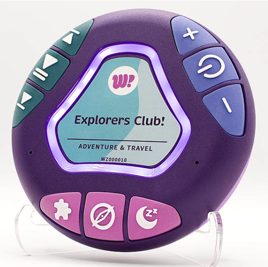 whazoodle device on a clear plastic stand