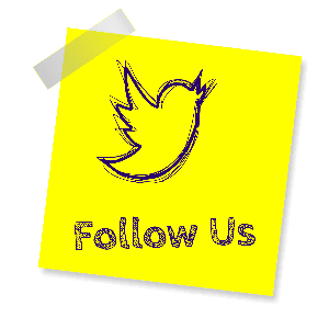 Image of a yellow post-it with the outline of a yellow bird, a checkmark and the text Follow Us