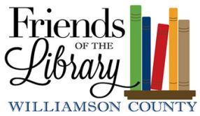 Friends of the Library Williamson County logo with books on shelf.