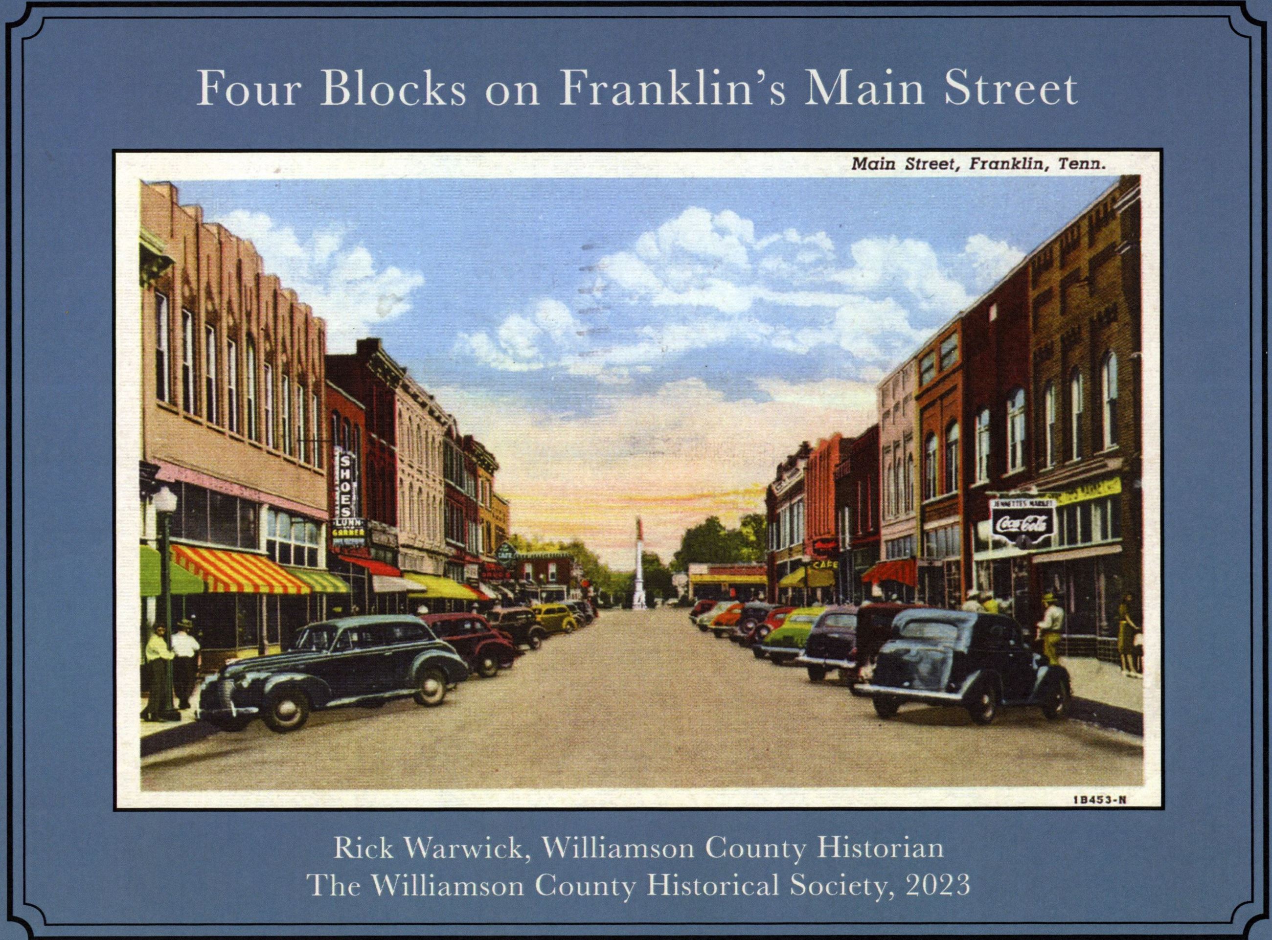 Four Blocks of Franklin Main Street book cover showing old postcard photo